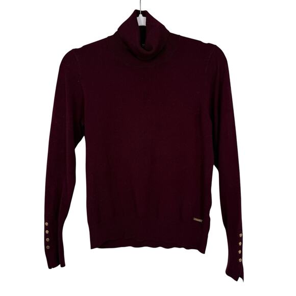 Tahari stretch Knit Turtleknit Size Small Wine button Cuff details Pullover - Picture 8 of 8